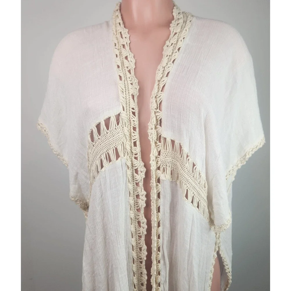 Altaird State‎ Crochet Trimmed Kimono Cream Bohemian Resort Festival Size S - Picture 2 of 8